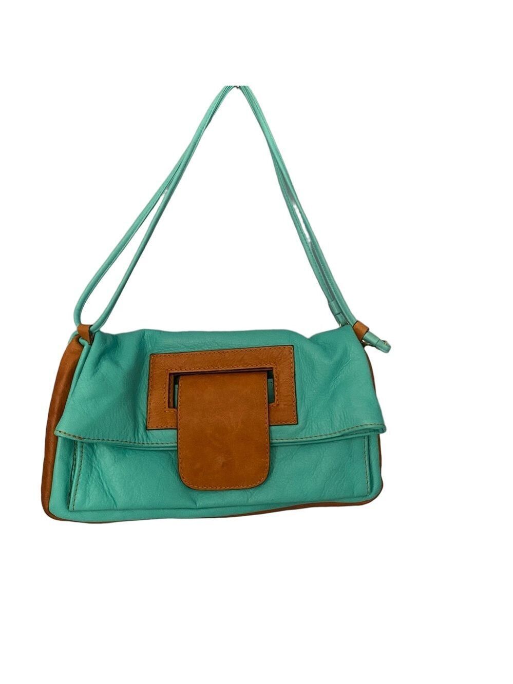 Vintage Italian 3-in-1 Convertible Leather bag Turquoise & Cognac MODA in ITALIA